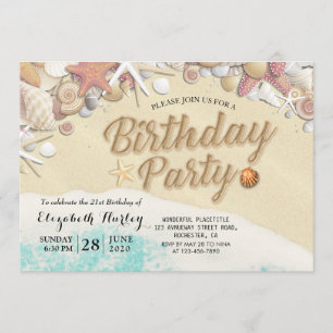 Invitation Fête d'anniversaire Summer Beach Starfish Coques d