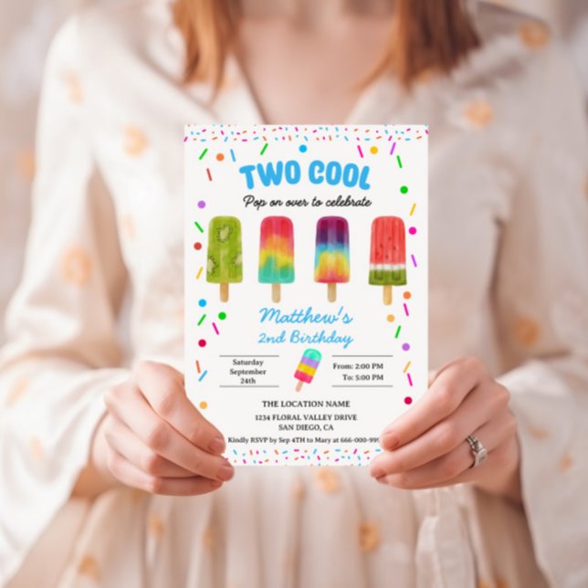 Invitation Fête d'anniversaire Summer Two Cool Popsicle 2e an (Popsicle two cool birthday party invitation)