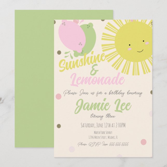 Invitation Fête d'anniversaire Sunshine Lemon Lime Lemonade P (Devant / Derrière)