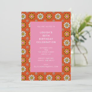 Invitation Fête d'anniversaire super Retro 60s Orange rose