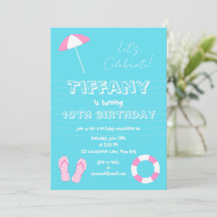 Invitation Fête d'anniversaire sur la plage avec détails esti