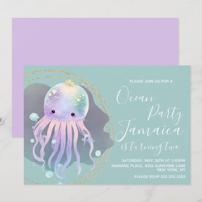 Invitation Fête d'anniversaire sur la plage océanique à l'aqu (Devant / Derrière)