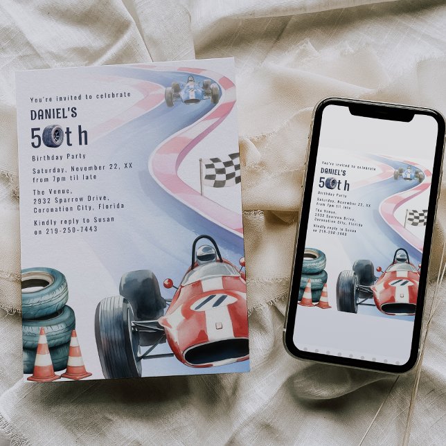 Invitation Fête d'anniversaire sur le thème de la course pour (Créateur téléchargé)