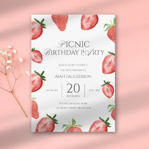 Invitation Fête d'anniversaire sur le thème de la fraise pour