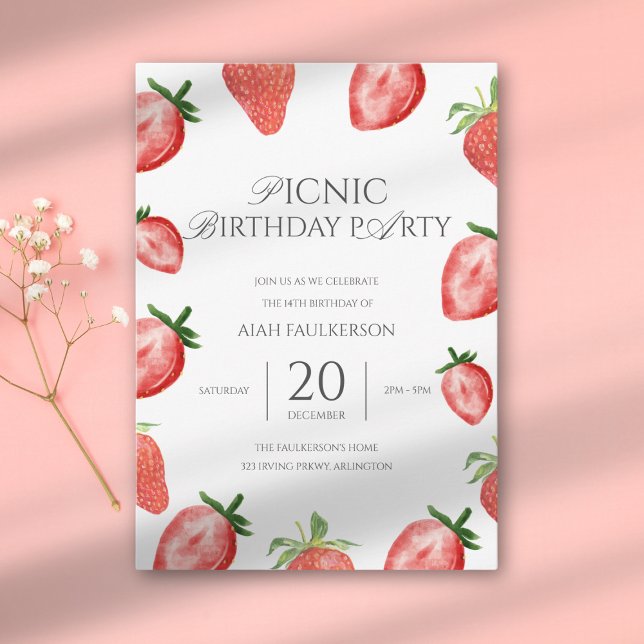 Invitation Fête d'anniversaire sur le thème de la fraise pour (Créateur téléchargé)