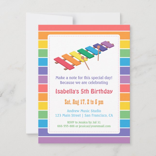 Invitation Fête d'anniversaire sur le thème de la musique pou (Devant)
