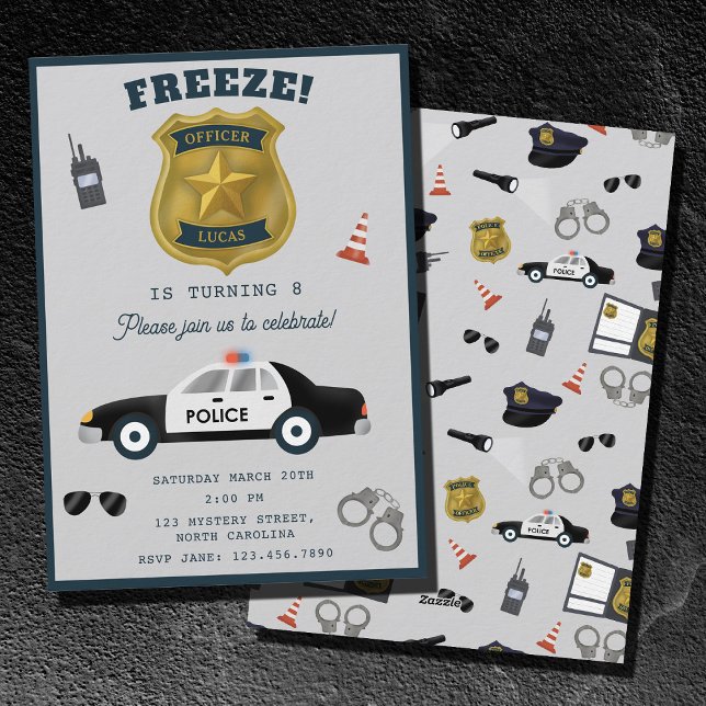 Invitation Fête d'anniversaire sur le thème de la police Poli (Police Themed Policeman Cop Birthday Party Invitation)