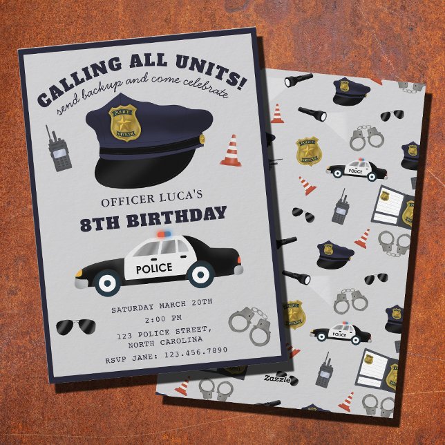 Invitation Fête d'anniversaire sur le thème de la police Poli (Police Themed Policeman Cop Birthday Party Invitation)