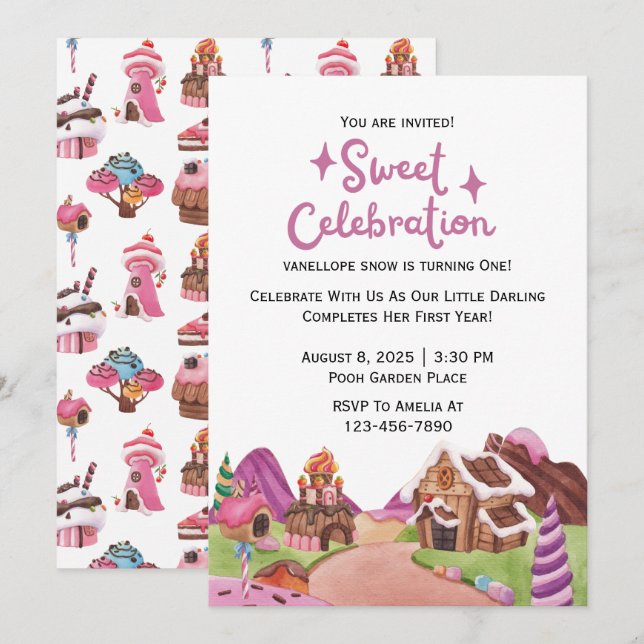 Invitation fête d'anniversaire sur le thème de la terre bonbo (Devant / Derrière)