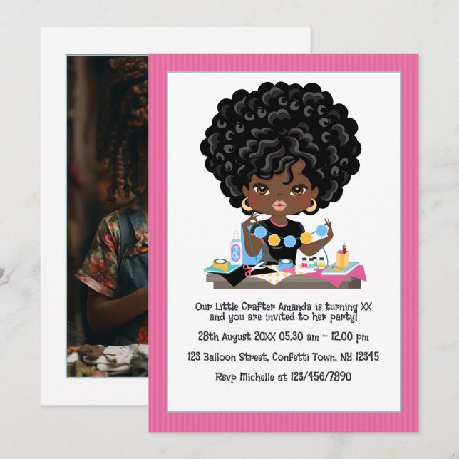 Invitation Fête d'anniversaire sur le thème de l'artisanat af (Devant / Derrière)