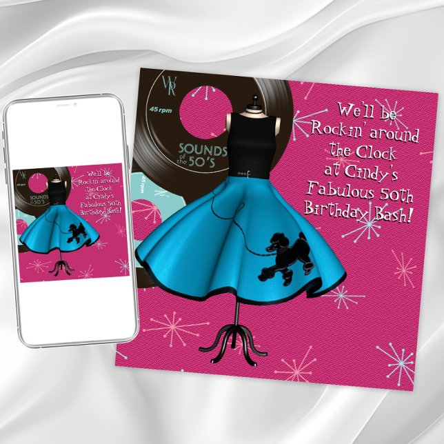 Invitation Fête d'anniversaire sur le thème des années 50 (Fun 1950's birthday and any occasion invitation. Instant download and printed invitations available.)