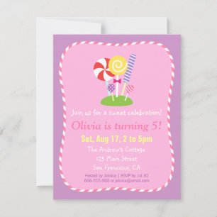 Invitation Fête d'anniversaire sur le thème des bonbons sucet