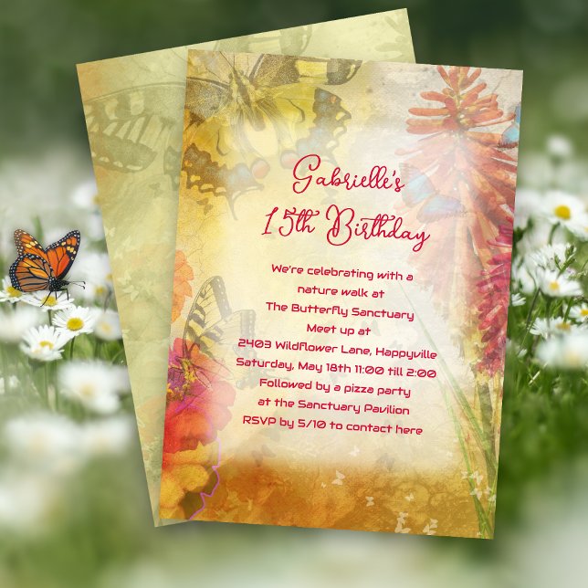 Invitation Fête d'anniversaire sur le thème des papillons et  (Créateur téléchargé)