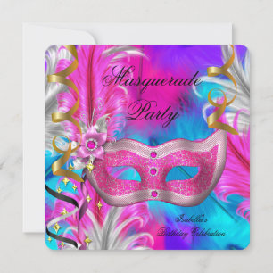 Invitation Fête d'anniversaire sur le thème du Bal Masqué Ble