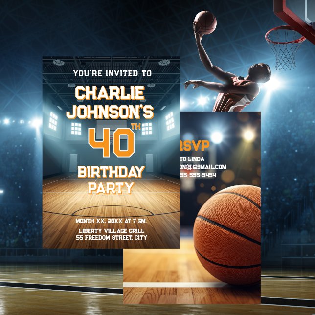 Invitation Fête d'anniversaire sur le thème du basket pour le (Basketball Theme 40th Birthday Party Invitation)