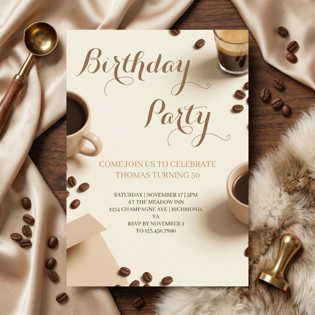Invitation Fête d'anniversaire sur le thème du café chaud (Créateur téléchargé)
