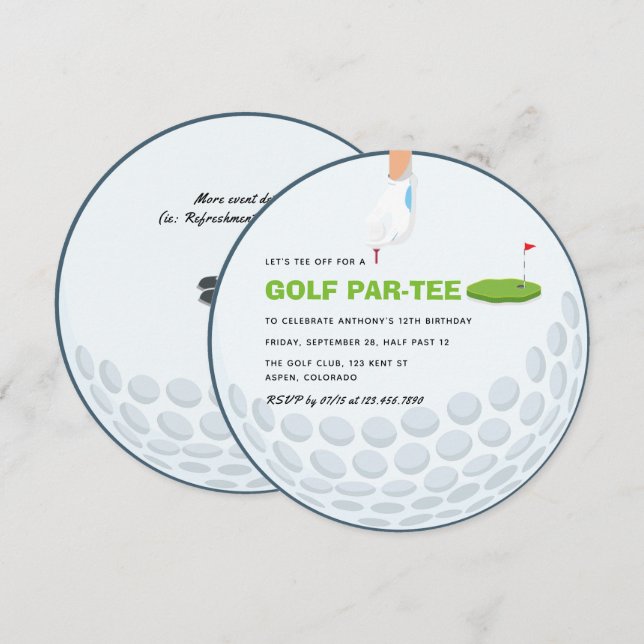 Invitation Fête d'anniversaire sur le thème du golf (Devant / Derrière)
