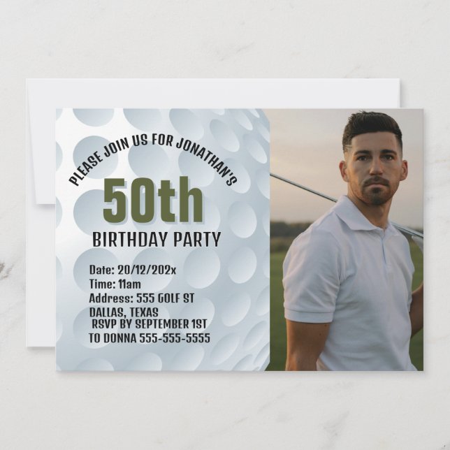 Invitation Fête d'anniversaire sur le thème du golf (Devant)