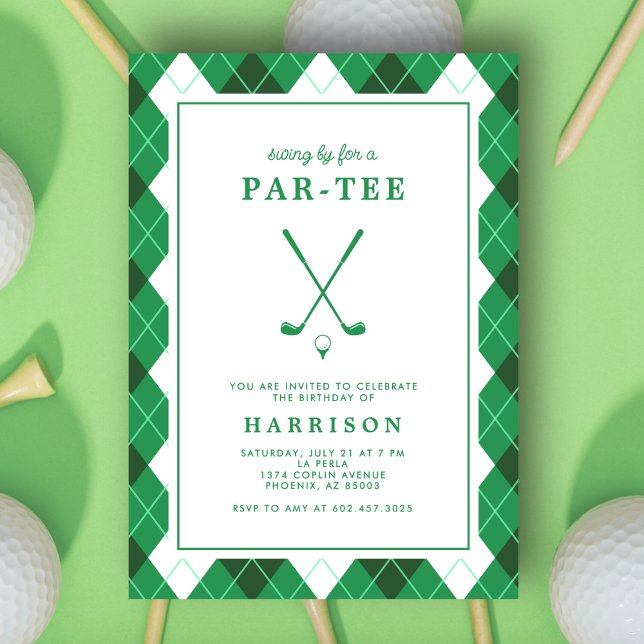 Invitation Fête d'anniversaire sur le thème du golf Moderne P (Créateur téléchargé)