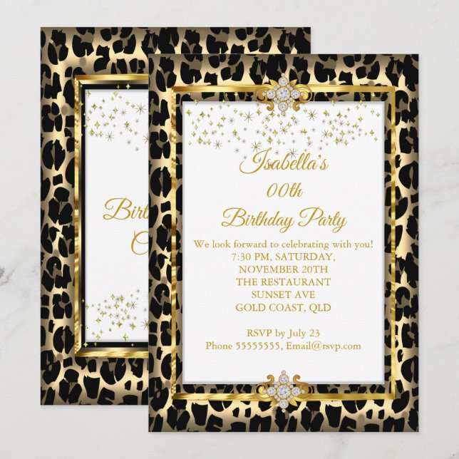 Invitation Fête d'anniversaire sur le thème Imprimé animal No (Devant / Derrière)