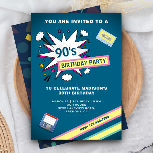 Invitation Fête d'anniversaire sur le thème Rétro 90