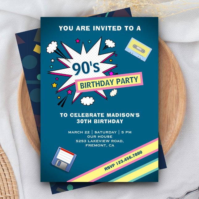 Invitation Fête d'anniversaire sur le thème Rétro 90 (Créateur téléchargé)