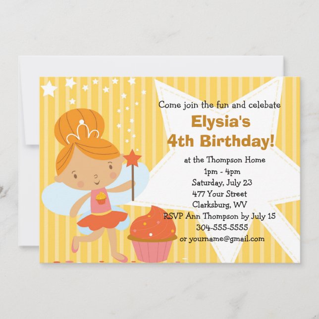 Invitation Fête d'anniversaire sur mesure - Fairy Princess Cu (Devant)