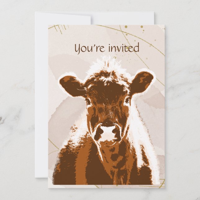 Invitation Fête d'anniversaire sur mesure Vache Brown ferme a (Devant)
