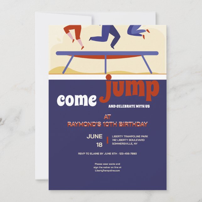 Invitation Fête d'anniversaire sur trampoline (Devant)