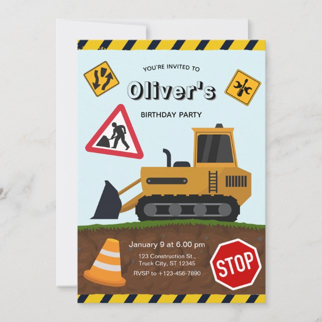 Invitation Fête d'anniversaire sur un chantier de constructio (Devant)