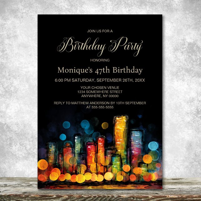 Invitation Fête d'anniversaire sur un paysage urbain (Créateur téléchargé)