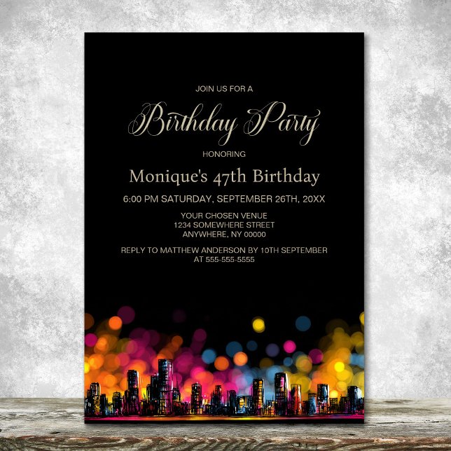 Invitation Fête d'anniversaire sur un paysage urbain (Créateur téléchargé)