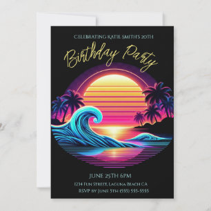 Invitation Fête d'anniversaire - Surf du coucher du soleil
