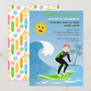 Invitation Fête d'anniversaire Surf's up boy