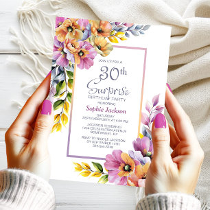 Invitation Fête d'anniversaire surprise 30 ans aux fleurs ros