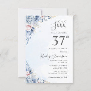 Invitation Fête d'anniversaire surprise 37 ans Dusty Blue aqu