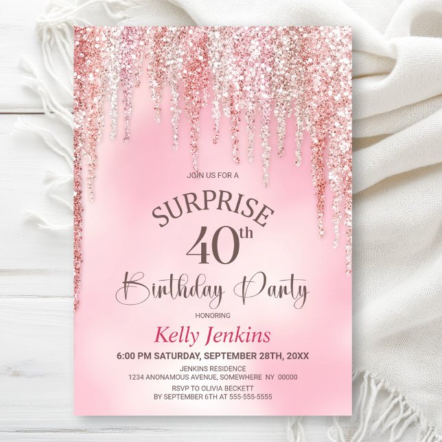 Invitation Fête d'anniversaire surprise 40 ans avec paillette (Créateur téléchargé)