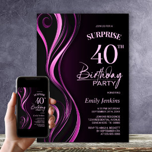 Invitation Fête d'anniversaire surprise 40 ans noir et rose