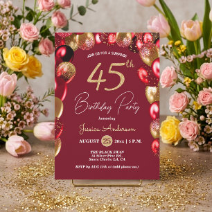 Invitation Fête d'anniversaire surprise 45 ans paillettes or 