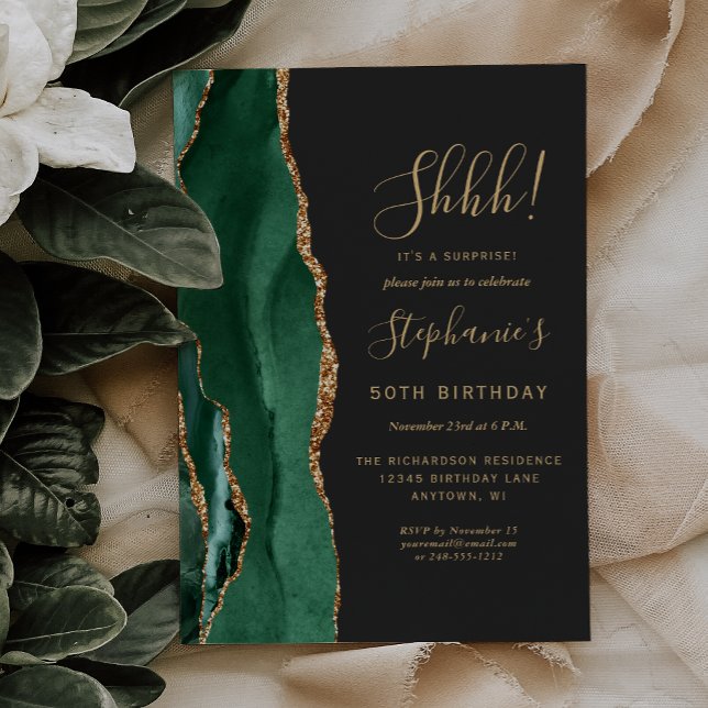 Invitation Fête d'anniversaire surprise 50 ans Emerald Agate  (Créateur téléchargé)