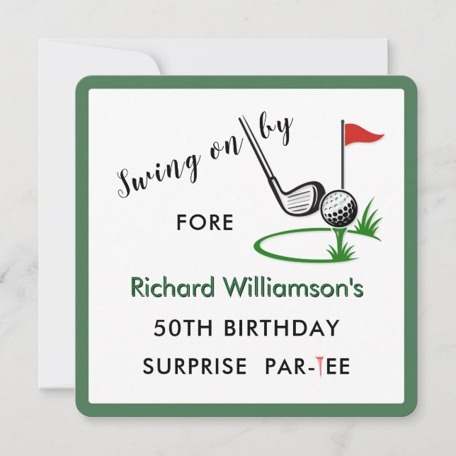 Invitation Fête d'anniversaire surprise 50 ans thème golf hom (Devant)