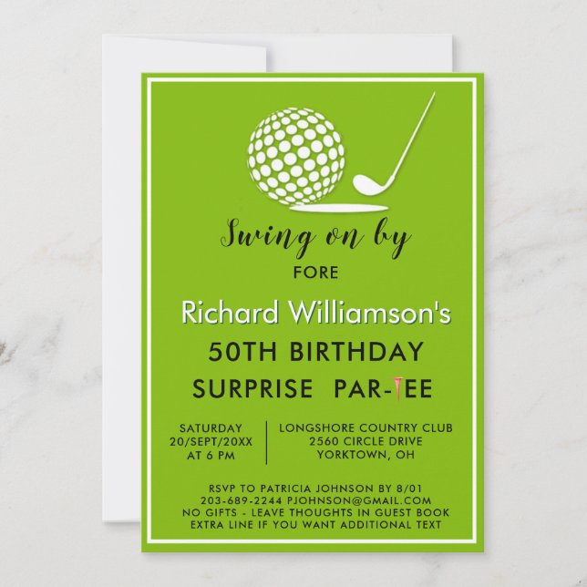Invitation Fête d'anniversaire surprise 50 ans thème golf hom (Devant)
