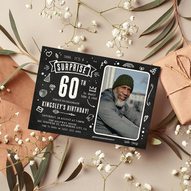 Invitation Fête d'anniversaire surprise 60 ans avec tableau n (Créateur téléchargé)