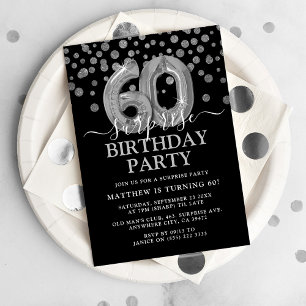 Invitation Fête d'anniversaire surprise 60 ans moderne noir e