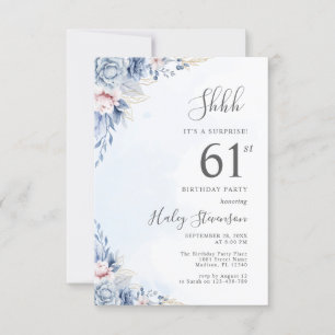 Invitation Fête d'anniversaire surprise 61 ans Dusty Blue aqu