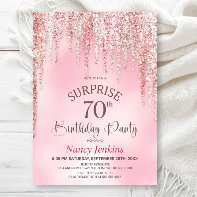 Invitation Fête d'anniversaire surprise 70 ans avec paillette (Créateur téléchargé)