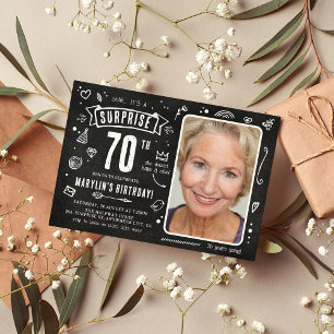 Invitation Fête d'anniversaire surprise 70 ans avec un doodle