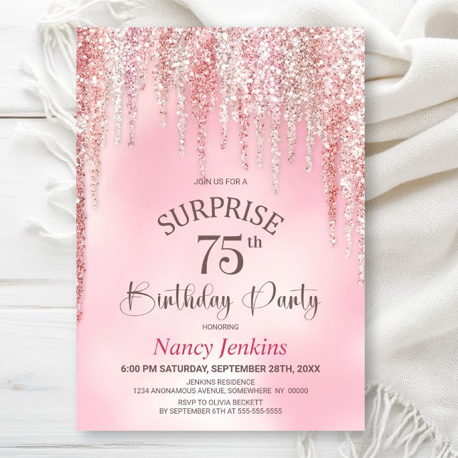 Invitation Fête d'anniversaire surprise 75 ans avec paillette (Créateur téléchargé)