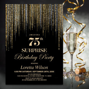 Invitation Fête d'anniversaire surprise 75 ans noir paillette