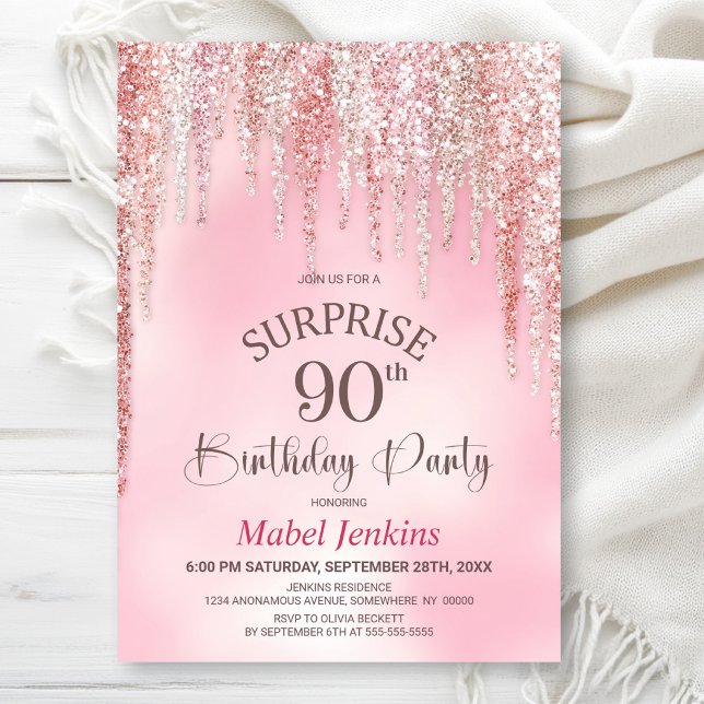 Invitation Fête d'anniversaire surprise 90 ans avec paillette (Créateur téléchargé)